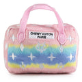 Plush squeaky dog handbag toy, pink-blue ombre with stars and CHEWYVUITON PARIS patch
