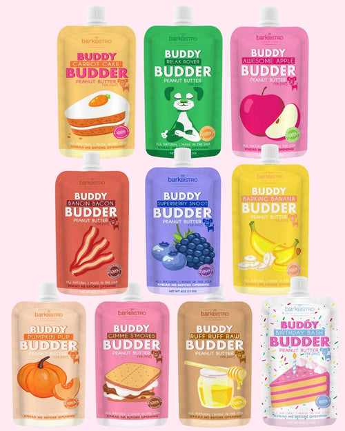 10 Pack Buddy Budder Squeeze Packs - 100% Natural Dog Peanut Butter Fursace Luxury Dog Plush Toy - Red Squeaky | Cookies Wagging Friends Boutique Cookies Wagging Friends Boutique