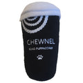 Black plush squeak dog toy shaped like a cup, with paw print and CHEWNEL text