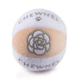 Plush squeak dog toy ball in blush and light lavender with Chewnel paw logo