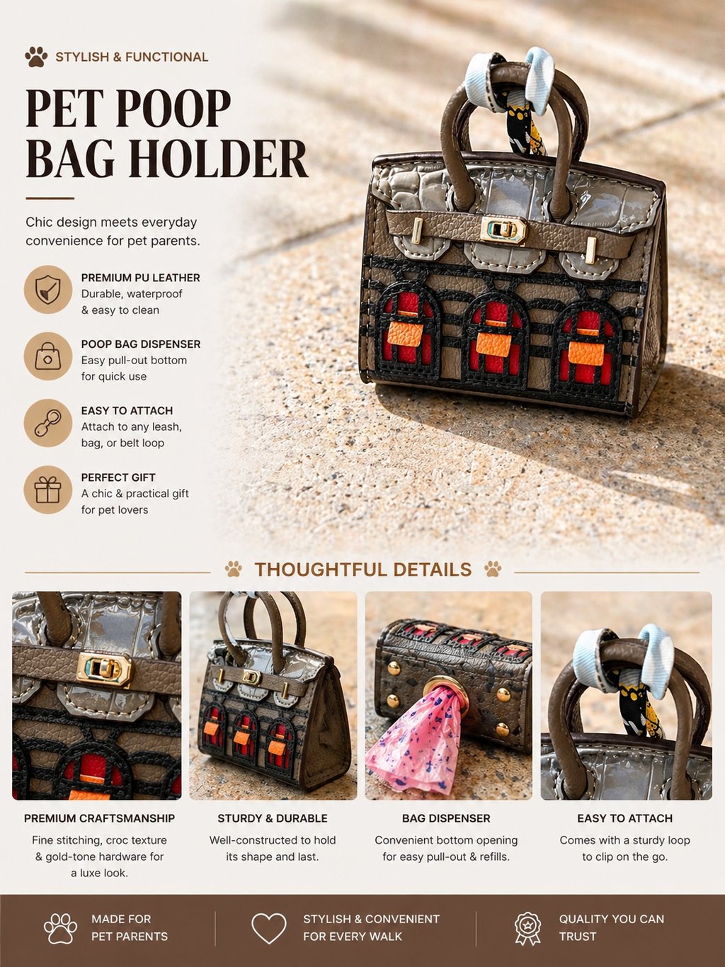 Boutique Dog Poop Bag Holder – Boutique Waste Bag Dispenser Clip-On
