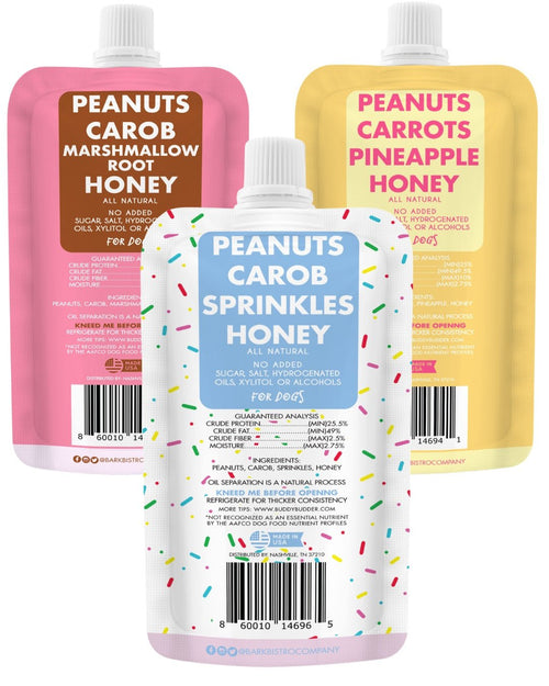 3 Pack Dessert BUDDY BUDDER (4oz Squeeze Packs) - 100% all natural dog peanut butter, Made in USA Fursace Luxury Dog Plush Toy - Red Squeaky | Cookies Wagging Friends Boutique Cookies Wagging Friends Boutique