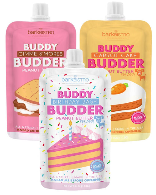 3 Pack Dessert BUDDY BUDDER (4oz Squeeze Packs) - 100% all natural dog peanut butter, Made in USA Fursace Luxury Dog Plush Toy - Red Squeaky | Cookies Wagging Friends Boutique Cookies Wagging Friends Boutique