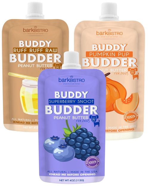3 Pack OG flavors BUDDY BUDDER (4oz Squeeze Packs) - 100% all natural dog peanut butter, Made in USA Fursace Luxury Dog Plush Toy - Red Squeaky | Cookies Wagging Friends Boutique Cookies Wagging Friends Boutique