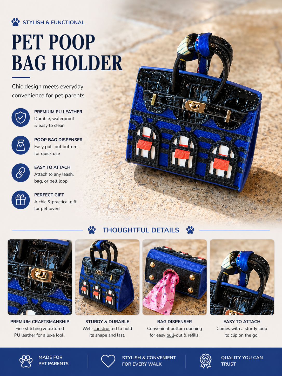 Boutique Dog Poop Bag Holder – Boutique Waste Bag Dispenser Clip-On