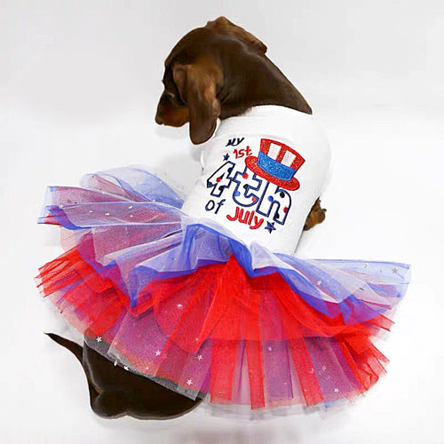 4th of July Dog Dress – Tulle Skirt & Patriotic Print Fursace Luxury Dog Plush Toy - XS Red Squeaky | Cookies Wagging Friends Boutique Cookies Wagging Friends Boutique