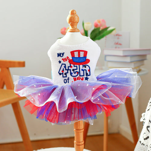 4th of July Dog Dress – Tulle Skirt & Patriotic Print Fursace Luxury Dog Plush Toy - XS Red Squeaky | Cookies Wagging Friends Boutique Cookies Wagging Friends Boutique