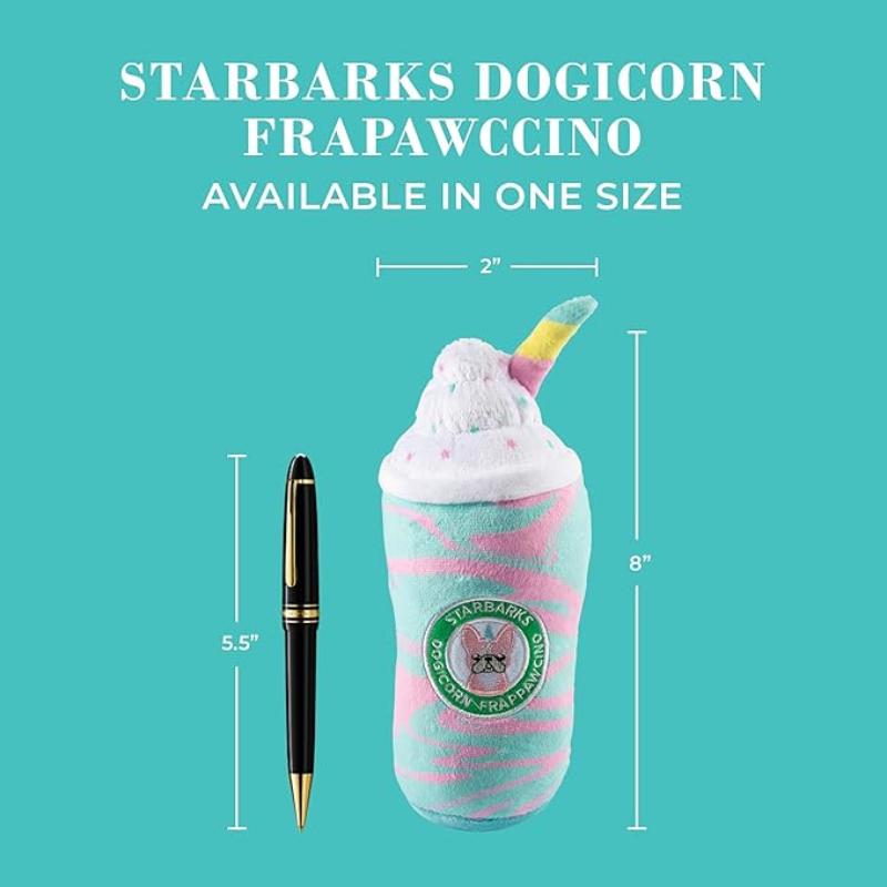 Teal and pink striped unicorn-horn plush dog drink toy