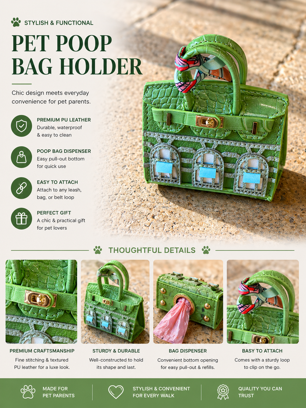 Boutique Dog Poop Bag Holder – Boutique Waste Bag Dispenser Clip-On