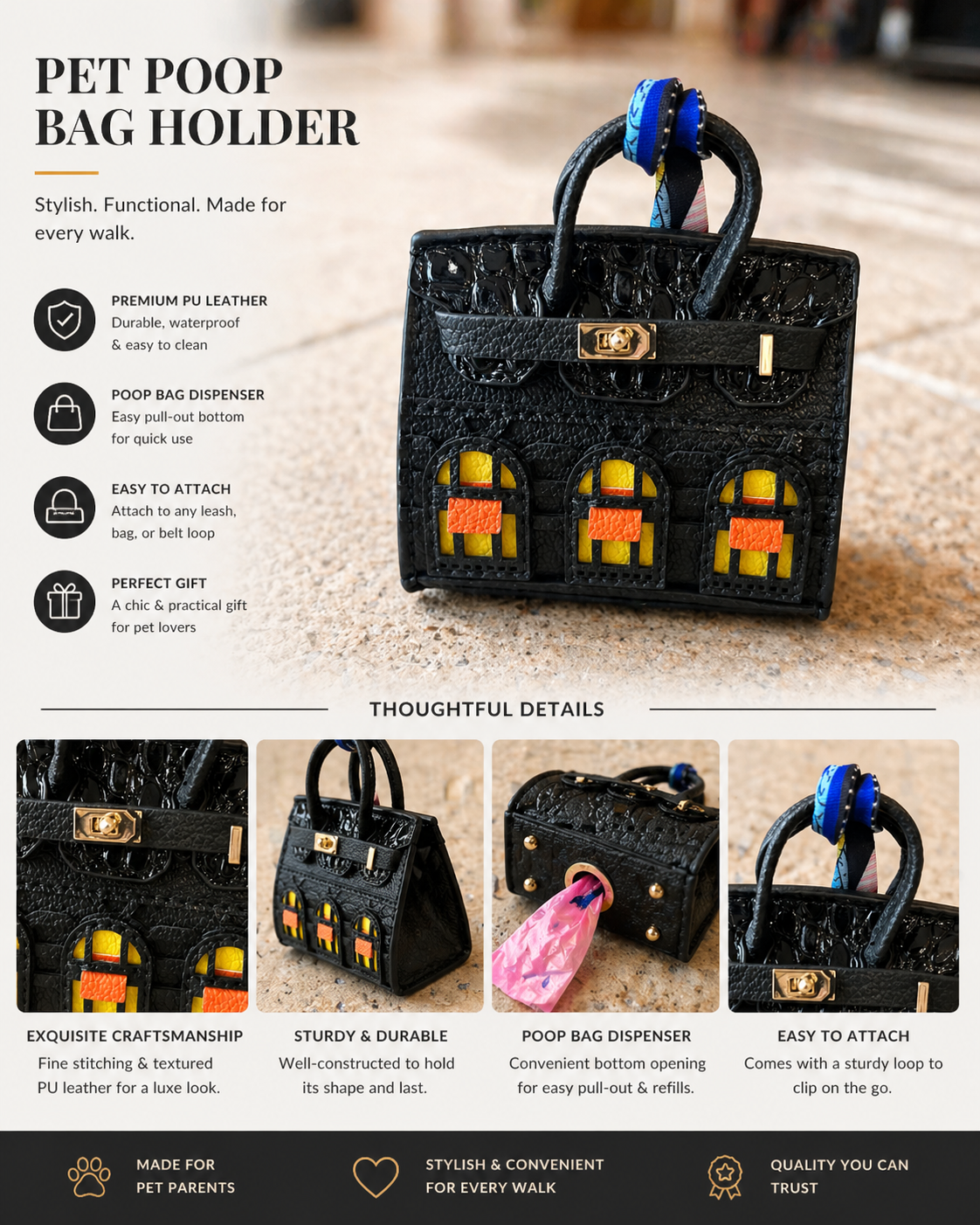 Boutique Dog Poop Bag Holder – Boutique Waste Bag Dispenser Clip-On