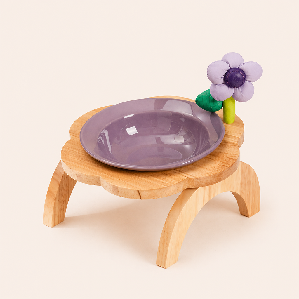 Elevated Ceramic Dog Bowl with Stand Wooden Raised Pet Feeder Anti-Spill Cat Dog Bowl for Small Dogs Neck Protection Feeding Stand