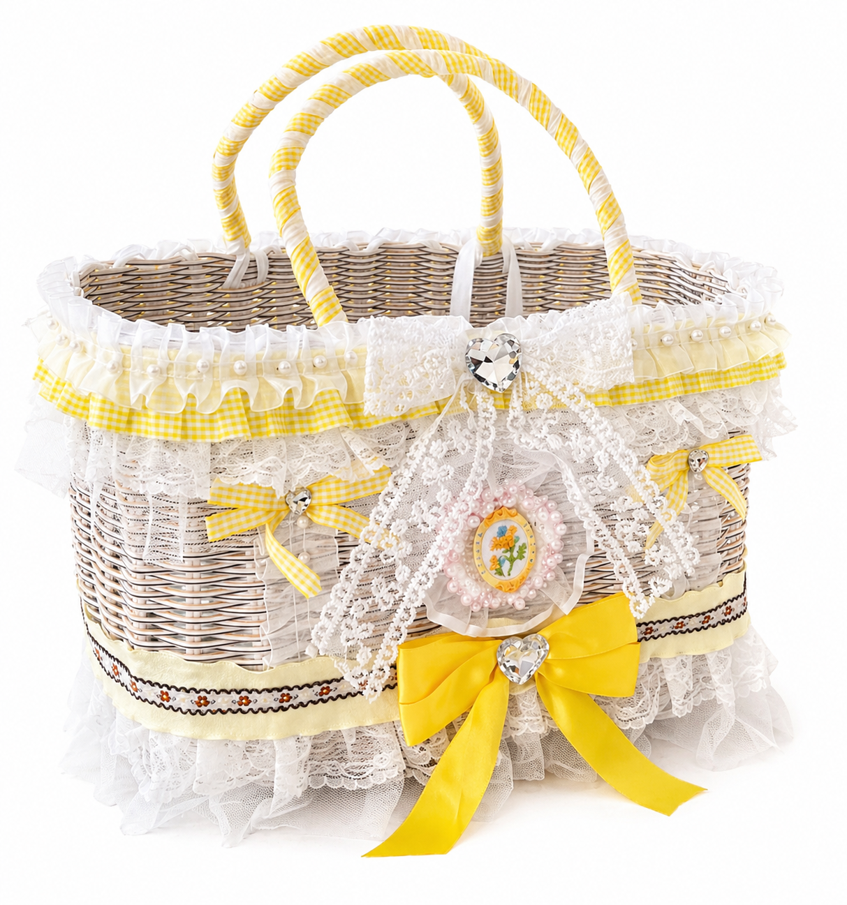 Luxury Dog Carrier Basket – French Style Lace Pet Bag with Pearl & Bow