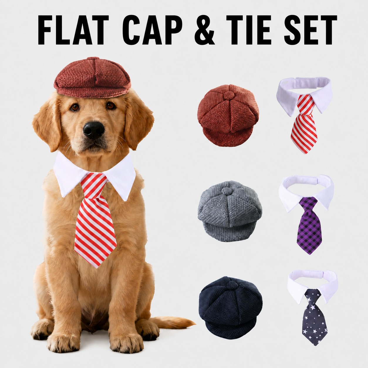 Vintage Flat Cap & Tie Set for Dogs and Cats Gentleman Pet Costume Accessories