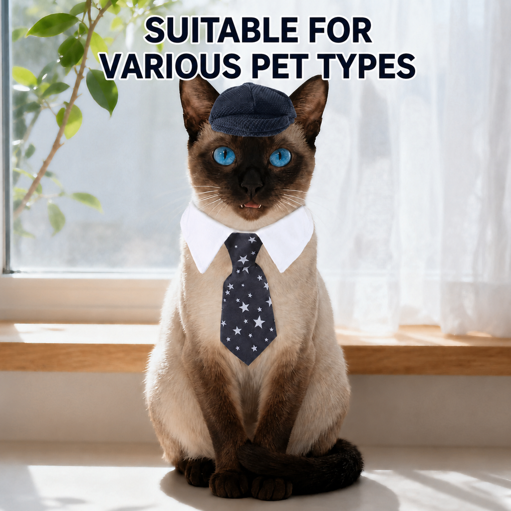 Vintage Flat Cap & Tie Set for Dogs and Cats Gentleman Pet Costume Accessories