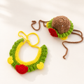 Handmade Crochet Strawberry Hamburger Dog Hat & Matching Bib Set – Cute Pet Photo Outfit for Small Dogs and Cats