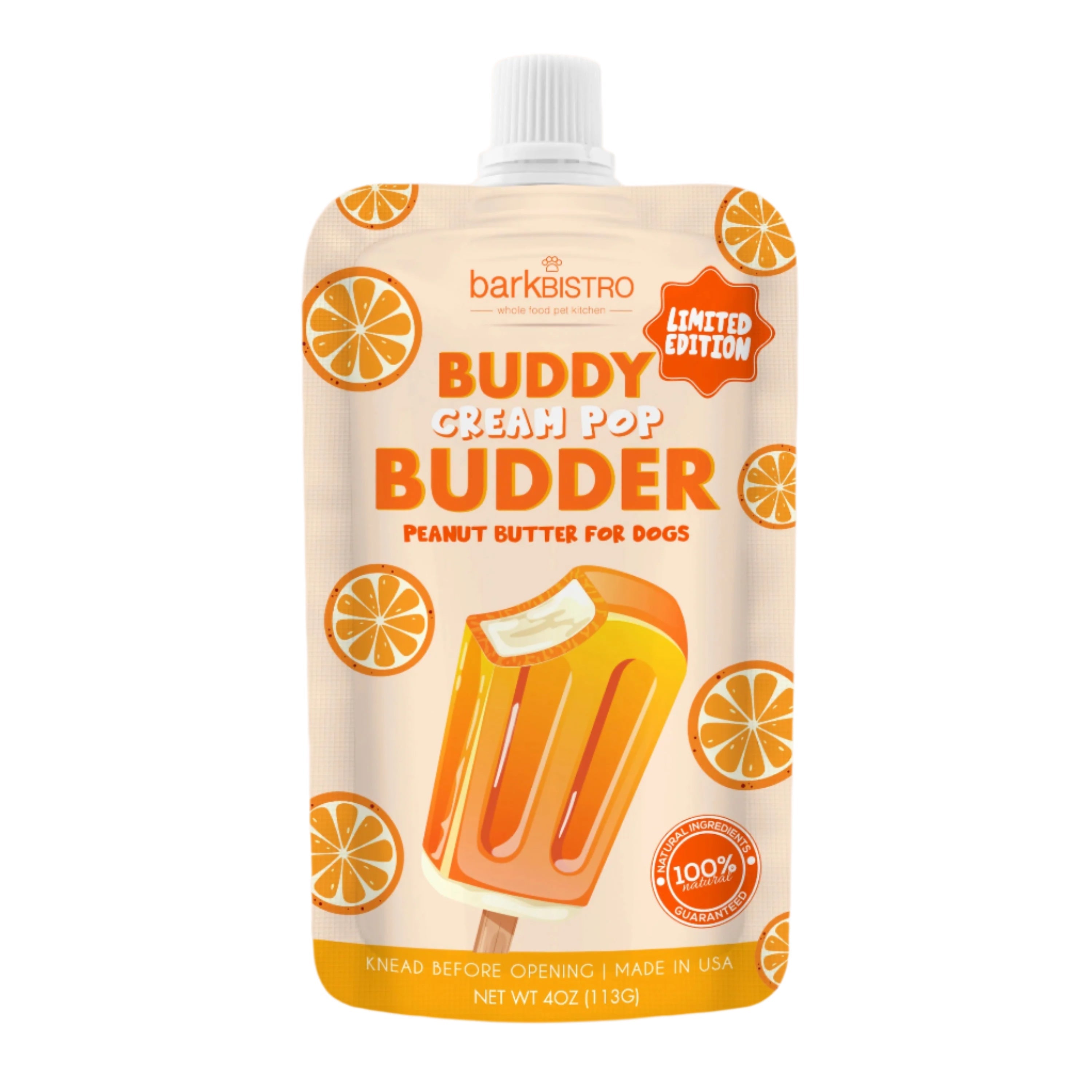 LIMITED EDITON Orange Cream Pop Buddy Budder - 100% All Natural Dog Peanut Butter