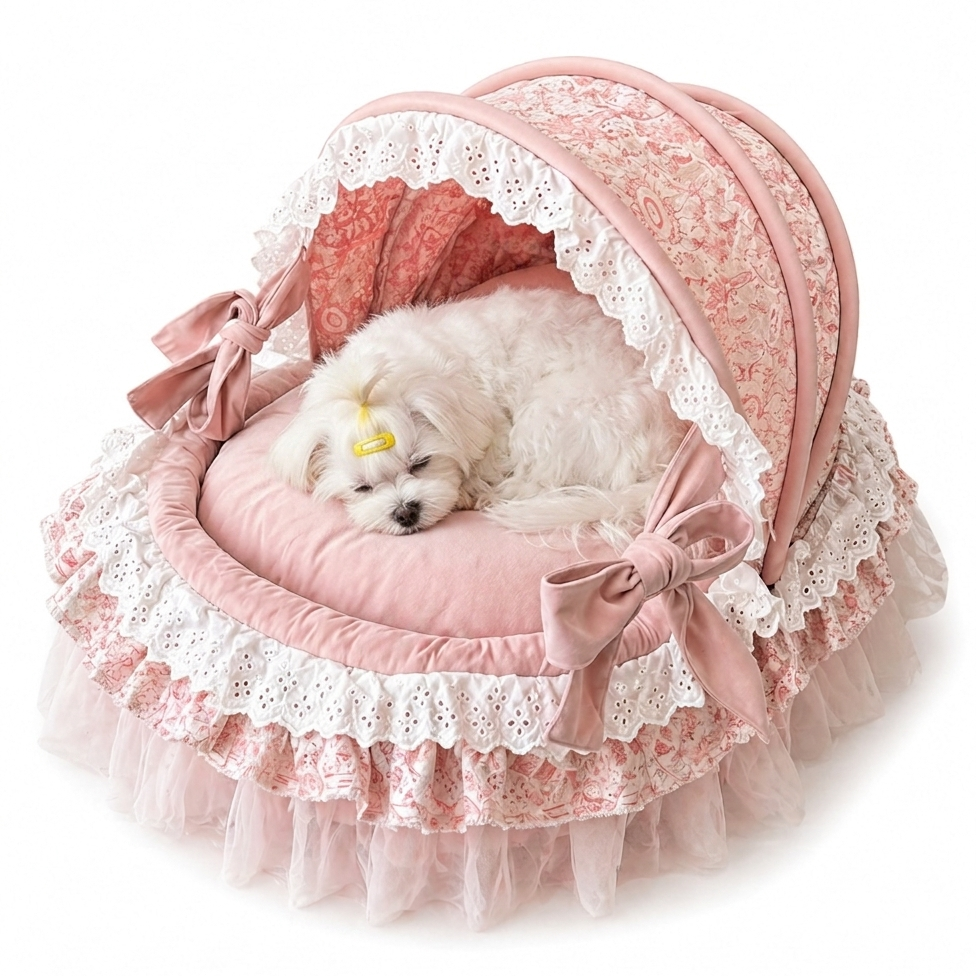Pink Princess Canopy Dog Bed with Cushion