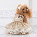 Gold Sequin Dog Wedding Dress with Pearl Detail