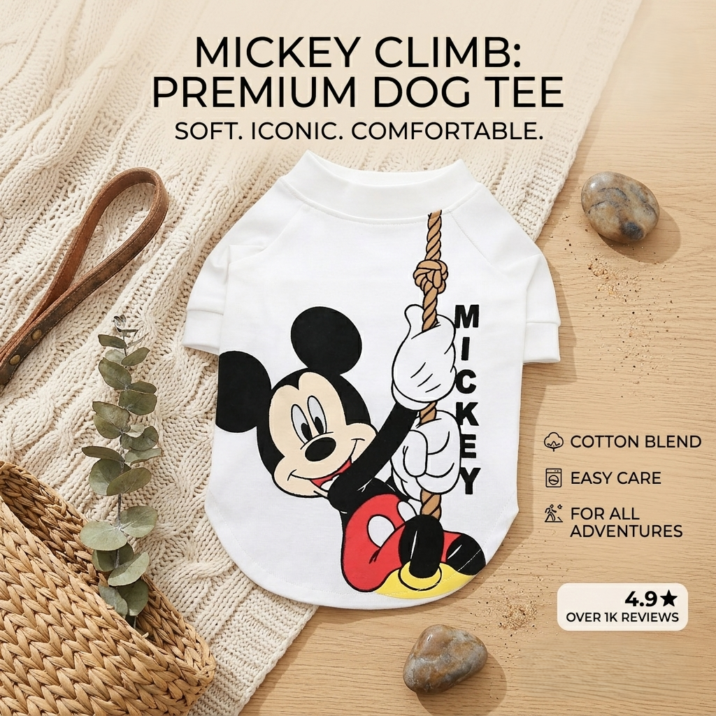 Classic Cartoon Mickey Dog T-Shirt – Soft Everyday Pet Shirt for Small Dogs & Cats