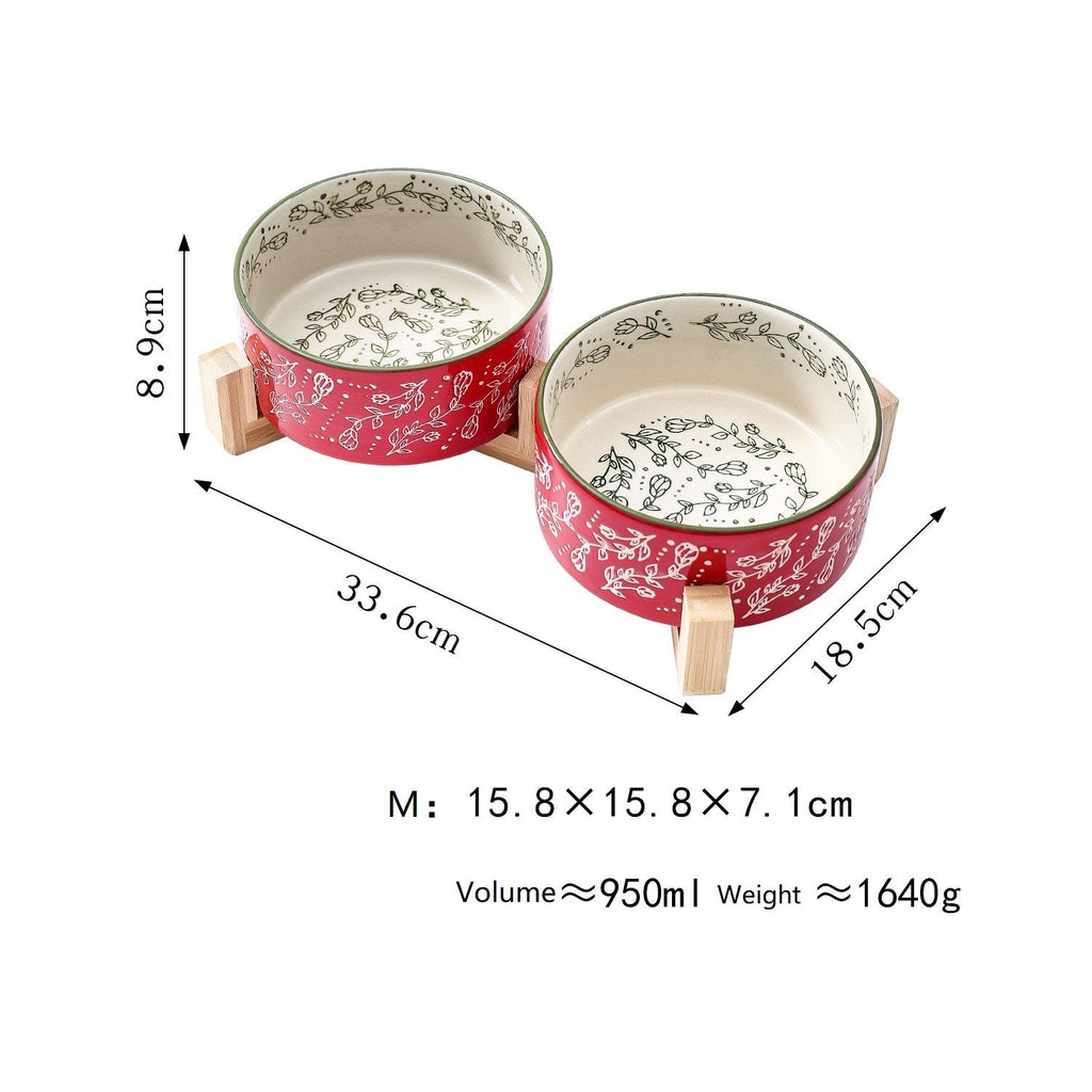 Pet Ceramic Bowl With Stand Garden Pattern