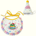 Pet birthday party kit cone hat + bib (cake/yellow) Large