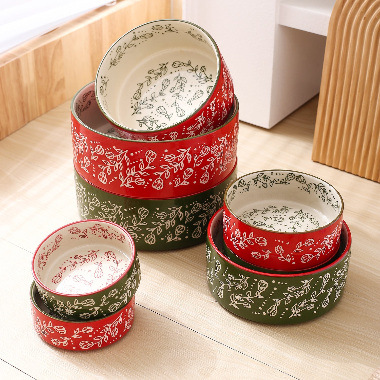 Pet Ceramic Bowl With Stand Garden Pattern