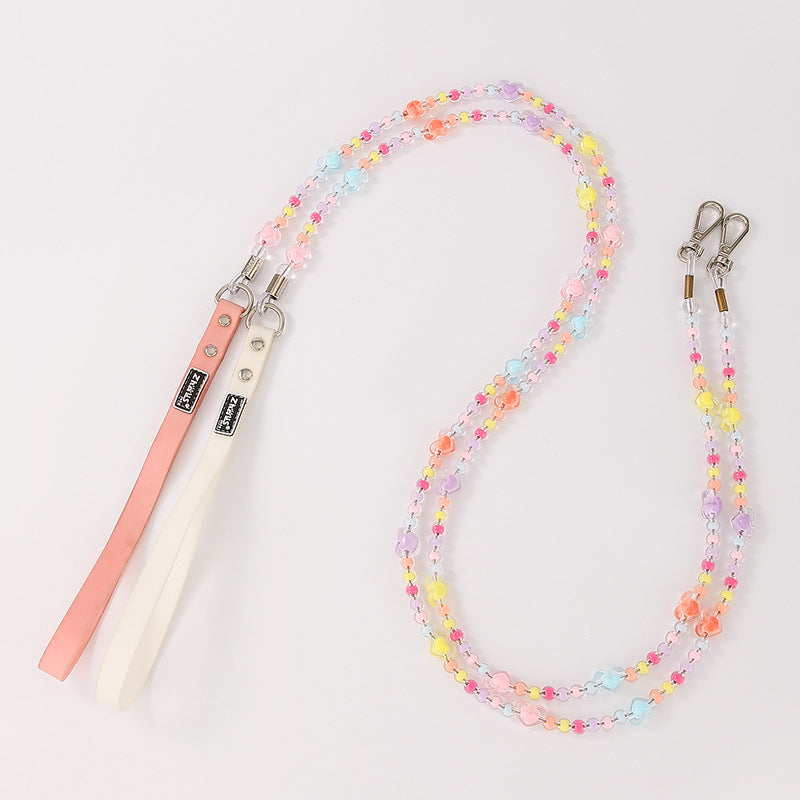 Beaded Dog Leash with Pastel Heart Charms – Handmade & Lightweight