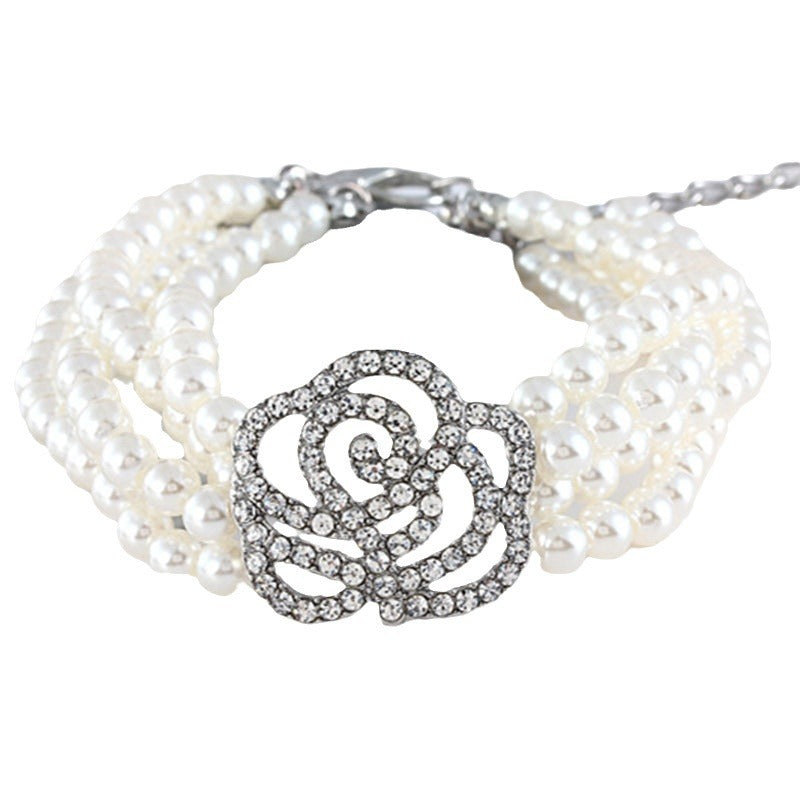 Luxury Pearl Pet Necklace with Crystal Floral Charm