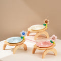 Elevated Ceramic Dog Bowl with Stand Wooden Raised Pet Feeder Anti-Spill Cat Dog Bowl for Small Dogs Neck Protection Feeding Stand