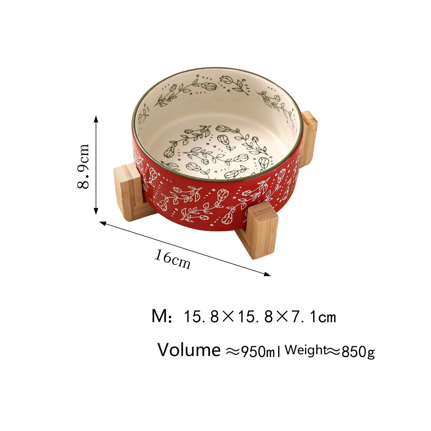Pet Ceramic Bowl With Stand Garden Pattern