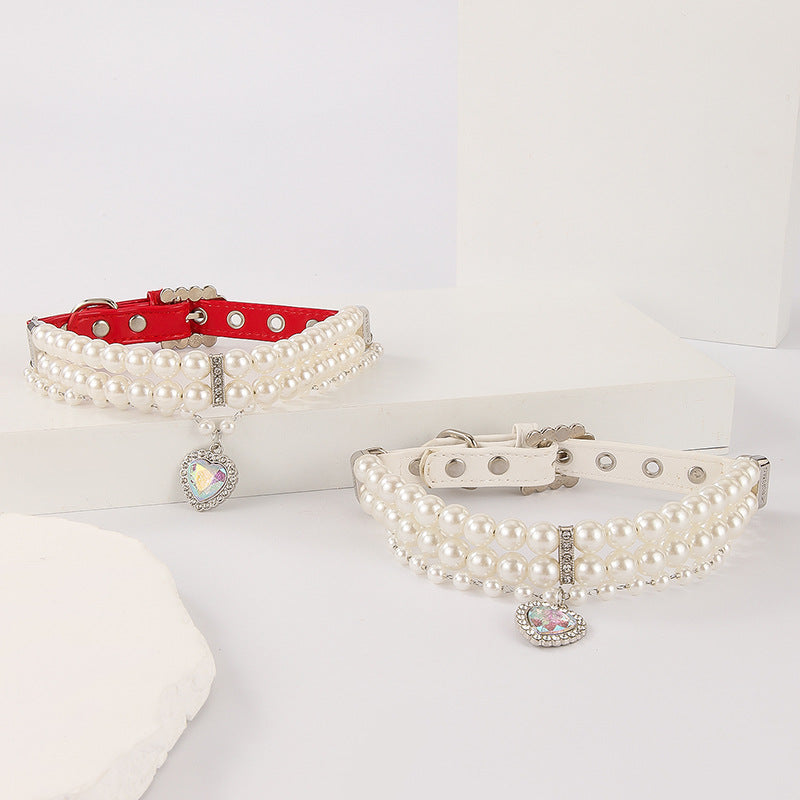 Pearl Heart Charm Pet Collar