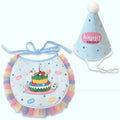 Pet birthday party kit cone hat + bib (cake/blue) Large