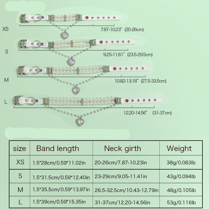 Pearl Heart Charm Pet Collar