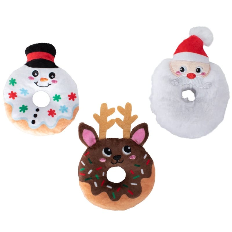 A Hole Lot of Holiday Fun Christmas Dog Toy Set - 3 Pc Fursace Luxury Dog Plush Toy - Red Squeaky | Cookies Wagging Friends Boutique Cookies Wagging Friends Boutique