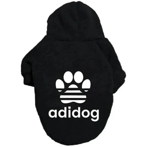 Black dog hoodie with hood, adidog logo