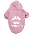 Pink dog hoodie with hood, adidog logo