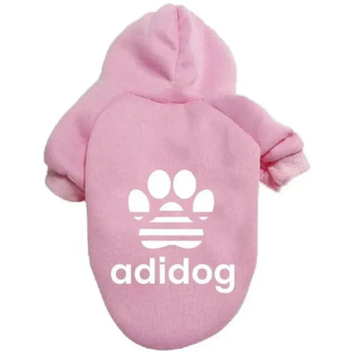 Pink dog hoodie with hood, adidog logo