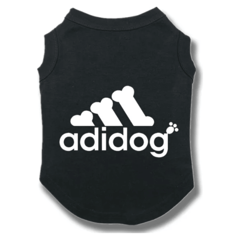 Adi-dog dog tee, black sleeveless shirt with white adidog logo