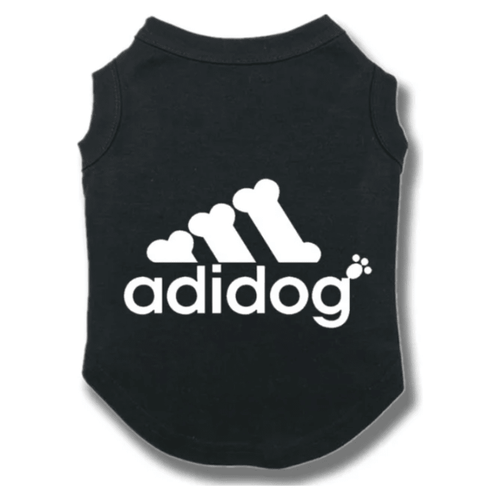 Adi-dog dog tee, black sleeveless shirt with white adidog logo