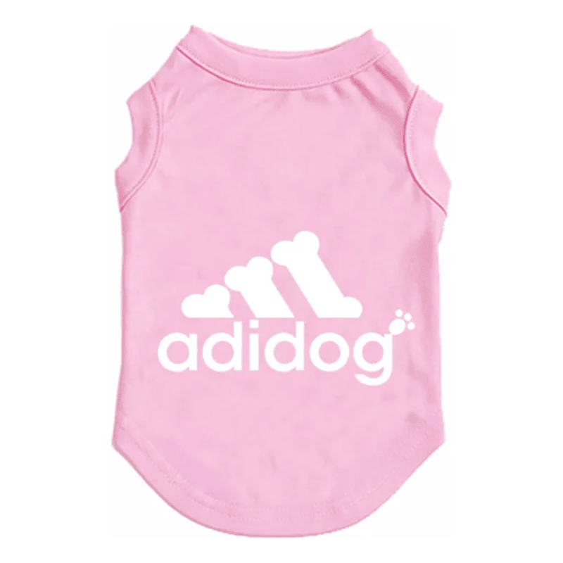 Adi-dog dog tee, pink sleeveless shirt with white adidog logo