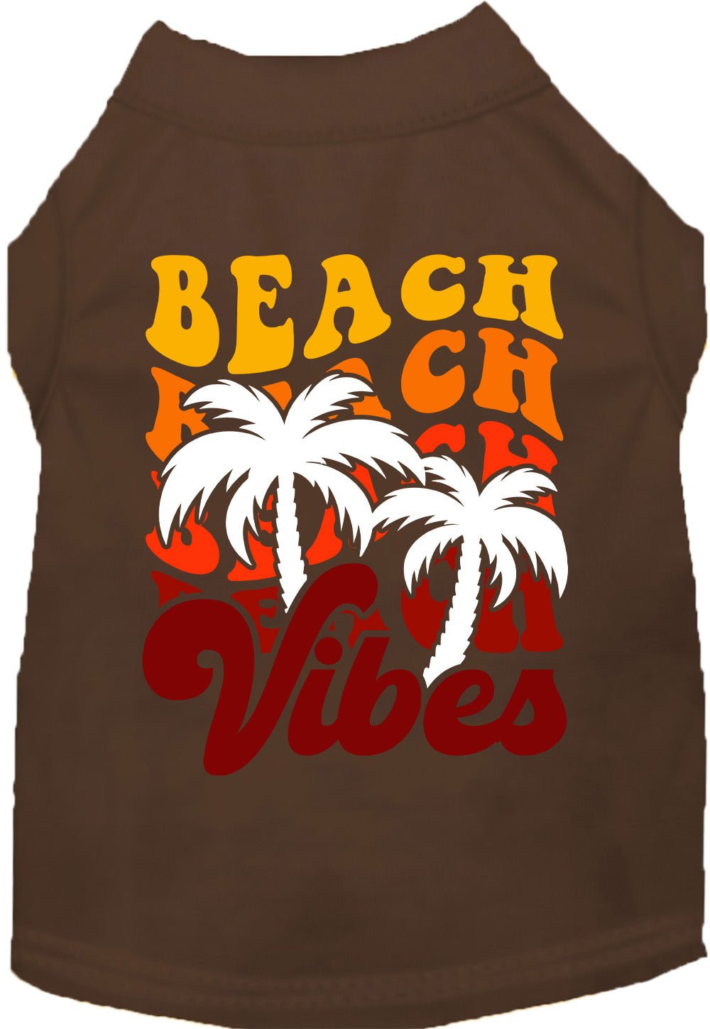 Pet T-shirt, brown with BEACH Vibes palm tree graphic