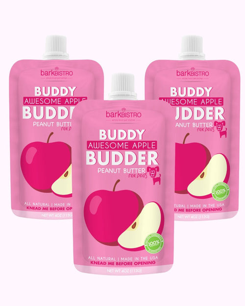 Awesome Apple Buddy Budder Bundle (Trio 4oz Squeeze Packs) - 100% all natural dog peanut butter, Made in USA Fursace Luxury Dog Plush Toy - Red Squeaky | Cookies Wagging Friends Boutique Cookies Wagging Friends Boutique
