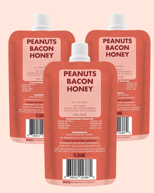 Bangin Bacon Buddy Budder Bundle (Trio 4oz Squeeze Packs) - 100% all natural dog peanut butter, Made in USA Fursace Luxury Dog Plush Toy - Red Squeaky | Cookies Wagging Friends Boutique Cookies Wagging Friends Boutique