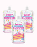 Birthday Bash Buddy Budder Bundle (Trio 4oz Squeeze Packs) - 100% all natural dog peanut butter, Made in USA