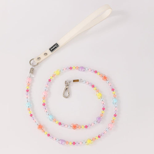 Beaded Dog Leash with Pastel Heart Charms – Handmade & Lightweight Fursace Luxury Dog Plush Toy - White Red Squeaky | Cookies Wagging Friends Boutique Cookies Wagging Friends Boutique