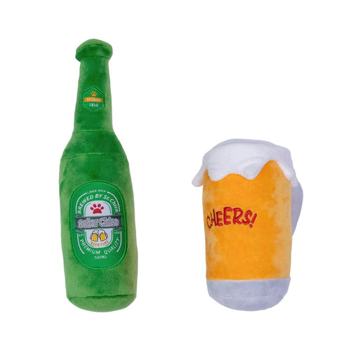 Beers-Cheers Plush Dog Toy Gift Set – with Squeaker & Crinkle Paper for Fun Play Fursace Luxury Dog Plush Toy - Red Squeaky | Cookies Wagging Friends Boutique Cookies Wagging Friends Boutique