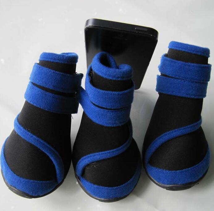Four Seasons pet dog shoes in blue and black with hook-and-loop bands
