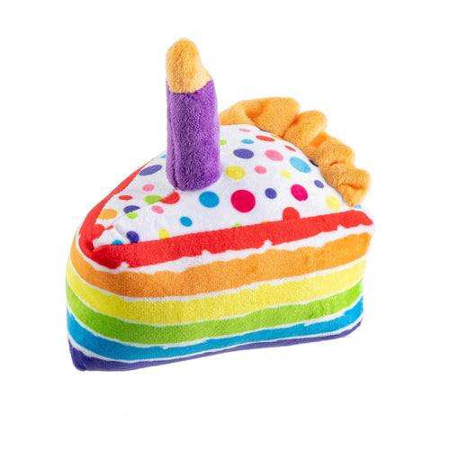 Birthday Cake Slice Candle Colorful Dots Plush Squeaky Dog Toy Fursace Luxury Dog Plush Toy - Red Squeaky | Cookies Wagging Friends Boutique Cookies Wagging Friends Boutique
