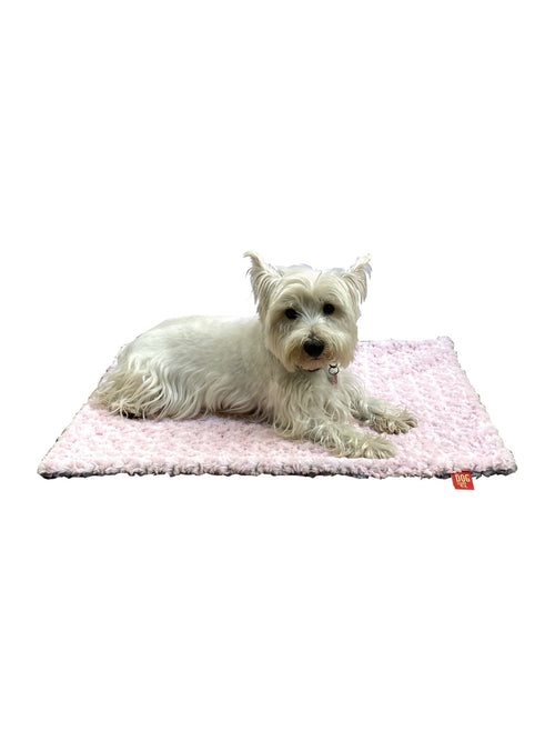 Two-tone crochet blanket, pink rosebud top with light grey border