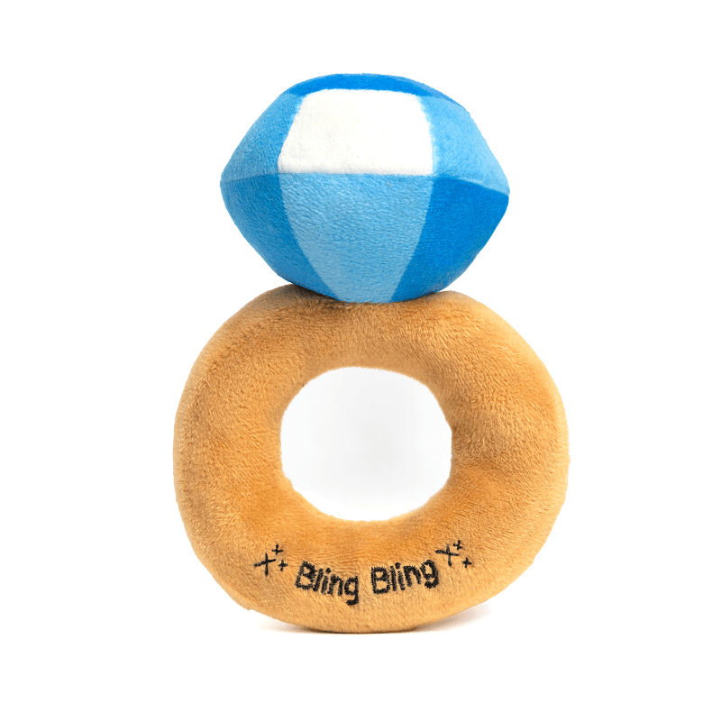 Bling Bling Diamond Ring Plush Squeak Dog Toy 5” Fursace Luxury Dog Plush Toy - Red Squeaky | Cookies Wagging Friends Boutique Cookies Wagging Friends Boutique